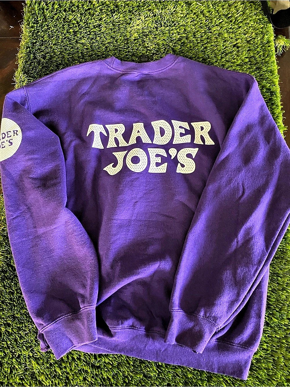 Trader Joe's Employee Crewneck Sweatshirt Purple Graphic Medium